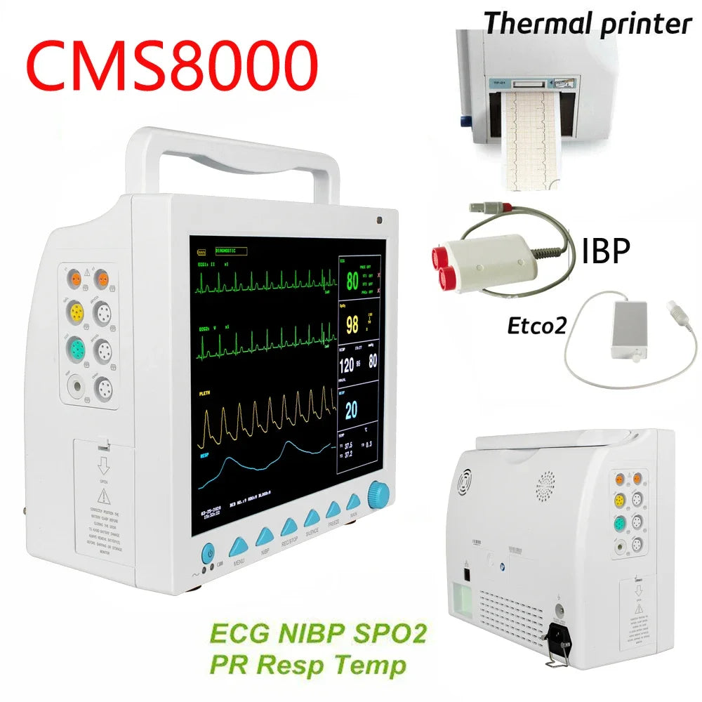 CONTEC CMS8000 6 Parameter Patient Monitor 12.1‘’ ICU CCU SPO2 Heart Rate Monitor RESP TEMP ECG PR